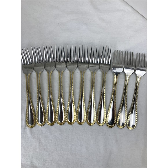 11 Retroneu GOLD ACCENT Chain 7” 18/8 Korea Stainless Dessert Fork Good Quality - Picture 6 of 7